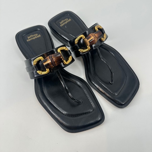Jeffrey Campbell Bora Bora Black Sandals Thong Strap Bamboo Detail Size 7 - Picture 1 of 7